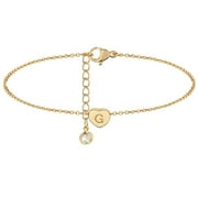 Boho Female Foot Chain 26 Letters Heart Shape Single Layer Hexagons Anklet 26 Initial Anklet Bracelets for Women Letters Anklet (G,One Size)